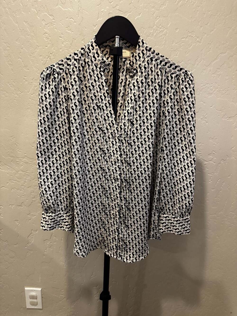 Moulinette Soeurs Seahorse Print Blouse Size 0 Black White
